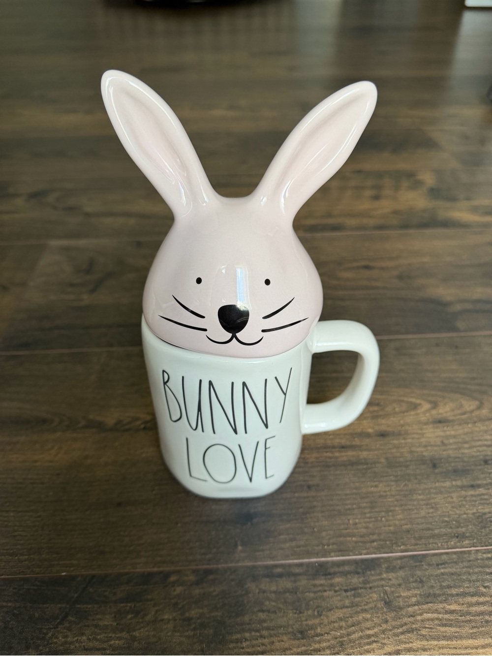 Rae Dunn Bunny Love Ceramic Mug with Pink‎ Bunny Lid